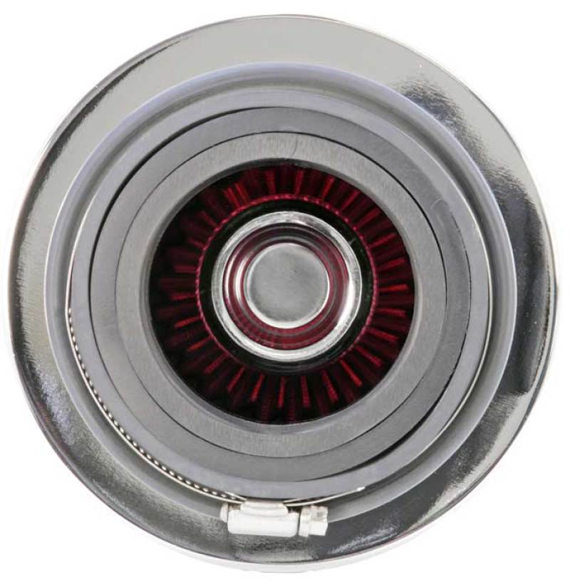 K&N Universal Air Filter Chrome Round Tapered Red - 4in Flange ID x 1.125in Flange Length x 5.5in H RG-1001RD