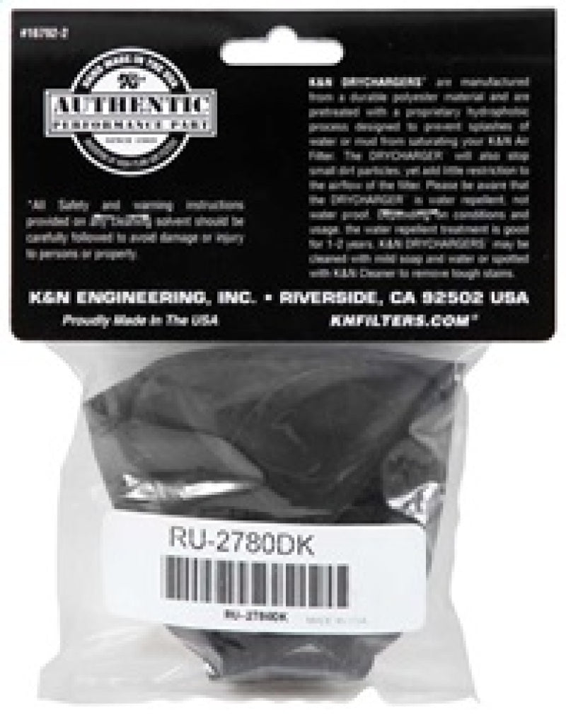 K&N Air Filter Wrap Black Oval Tapered 3.75in Base I/S Width x 2.5in Top I/S Width x 2.75in H RU-2780DK