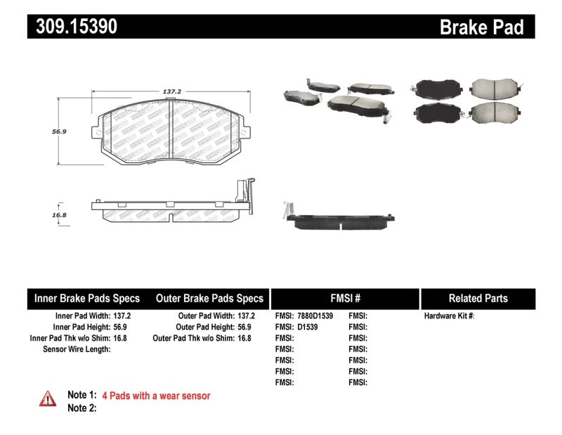 StopTech Sport Brake Pads 309.1539 309.15390