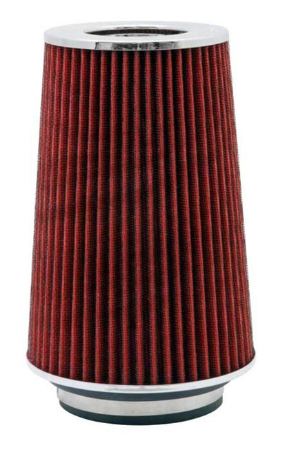 K&N Universal Air Filter Chrome Round Tapered Red - 4in Flange ID x 1.125in Flange Length x 9.5in H RG-1002RD