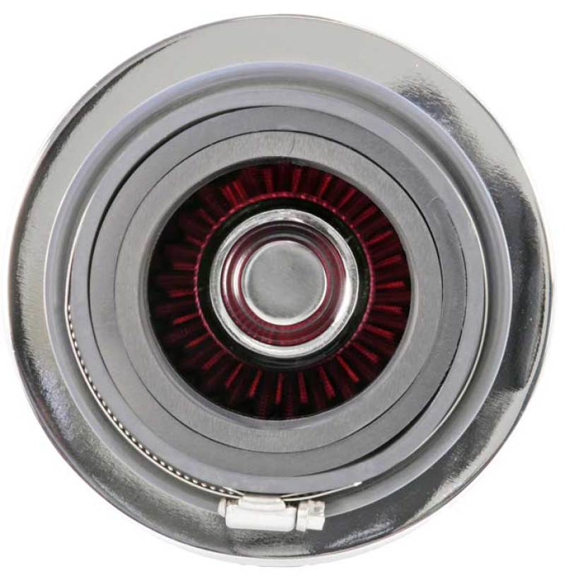 K&N Universal Air Filter Chrome Round Tapered Red - 4in Flange ID x 1.125in Flange Length x 5.5in H RG-1001RD