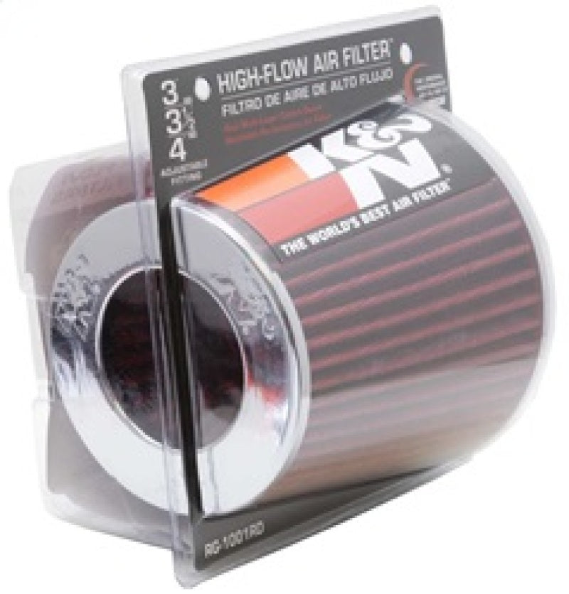 K&N Universal Air Filter Chrome Round Tapered Red - 4in Flange ID x 1.125in Flange Length x 5.5in H RG-1001RD