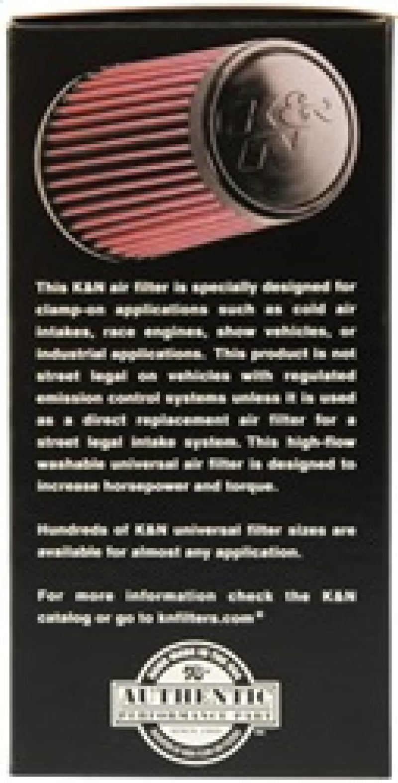 K&N Filter Universal Rubber Filter 3 1/2 inch Flange 4 5/8 inch Base 3 1/2 inch Top 7 inch Height RU-3130