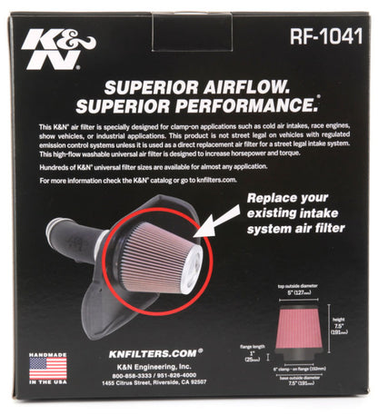 K&N Round Tapered Universal Air Filter 6 inch Flange 7 1/2 inch Base 5 inch Top 7 1/2 inch Height RF-1041