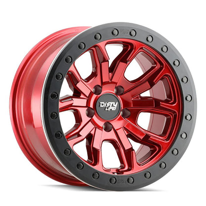 Dirty Life Wheels 9303 DT-1 Dual-Tek Series Crimson Candy Red Wheel with Simulated Beadlock Ring 9303-7973R38
