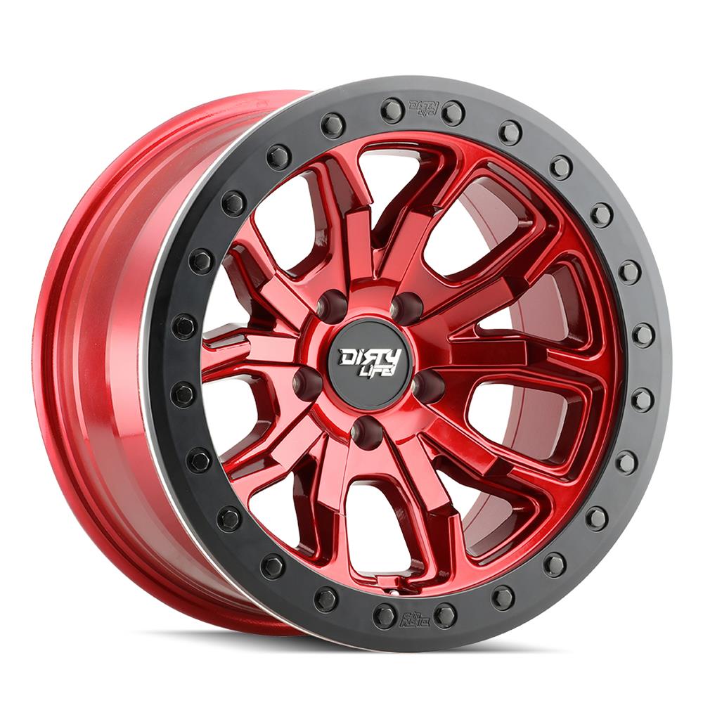 Dirty Life Wheels 9303 DT-1 Dual-Tek Series Crimson Candy Red Wheel with Simulated Beadlock Ring 9303-7983R12