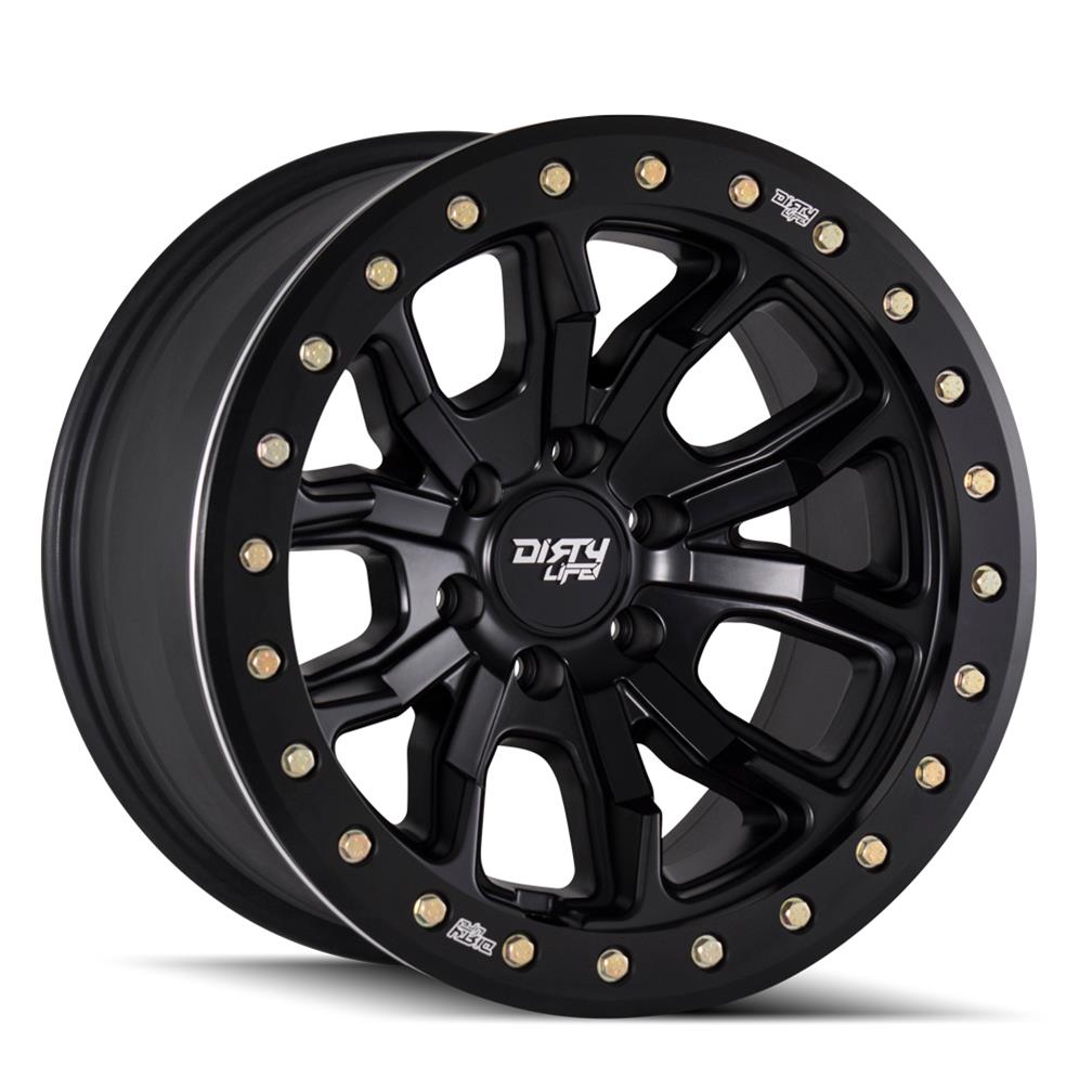 Dirty Life Wheels 9303 DT-1 Dual-Tek Series Matte Black Wheel with Simulated Beadlock Ring 9303-7983MB12