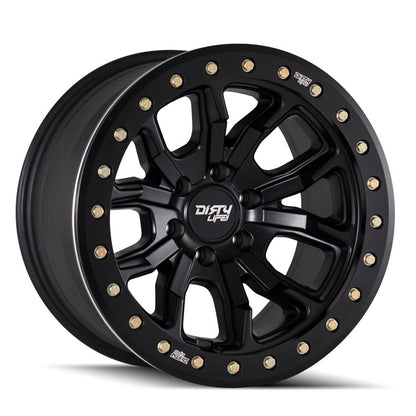 Dirty Life Wheels 9303 DT-1 Dual-Tek Series Matte Black Wheel with Simulated Beadlock Ring 9303-7965MB12