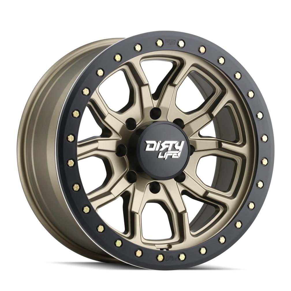 Dirty Life Wheels 9303 DT-1 Dual-Tek Series Satin Gold Wheel with Simulated Beadlock Ring 9303-7970MGD