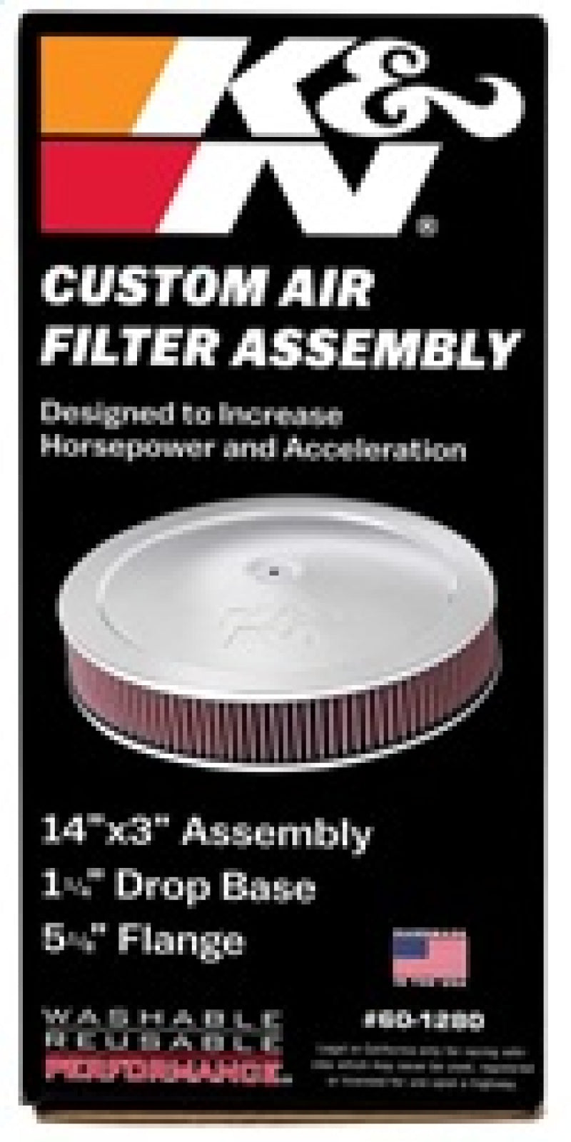 K&N 14in Red Custom Air Cleaner Assembly - 5.125in ID x 14in OD x 2.75in H x 1.25in Drop Base 60-1280