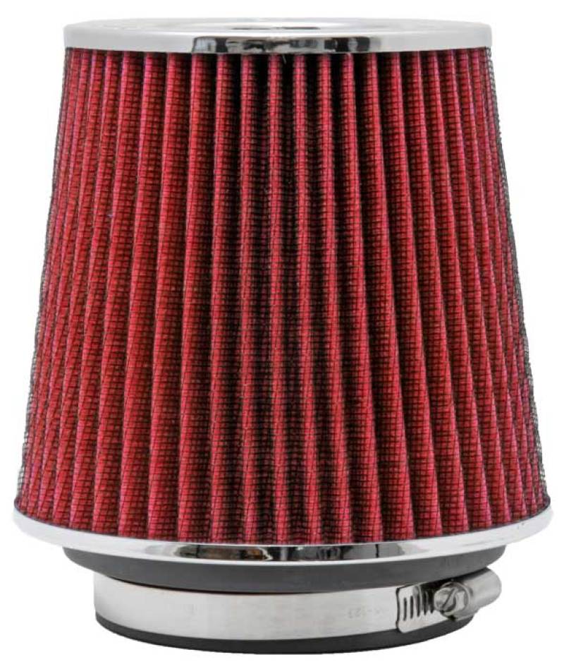 K&N Universal Air Filter Chrome Round Tapered Red - 4in Flange ID x 1.125in Flange Length x 5.5in H RG-1001RD