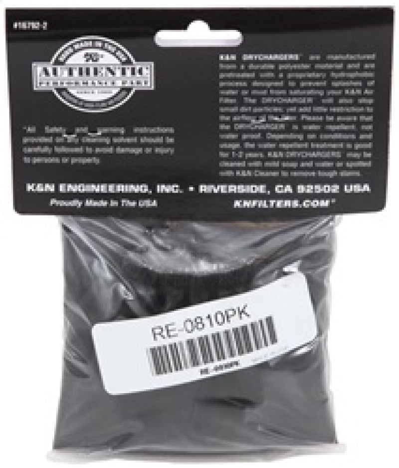 K&N Universal Round Tapered Filter Wrap - Black - 6in Base ID x 4.625in Top ID x 9in Height RE-0810PK