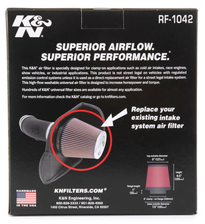 K&N Round Tapered Universal Air Filter 6in Flange ID x 7.5in Base OD x 5in Top OD x 6.5in Height RF-1042