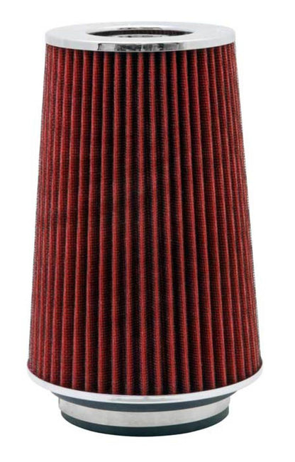 K&N Universal Air Filter Chrome Round Tapered Red - 4in Flange ID x 1.125in Flange Length x 9.5in H RG-1002RD