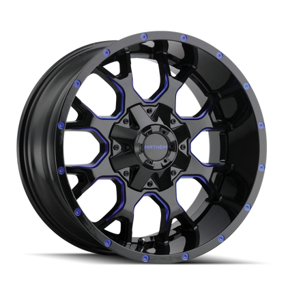 Mayhem 8015 Warrior 17x9 / 6x135 BP / 18mm Offset / 106mm Hub Black w/ Prism Blue Wheel 8015-7937BTB18