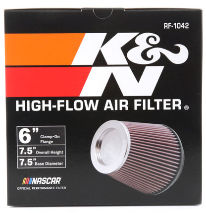 K&N Round Tapered Universal Air Filter 6in Flange ID x 7.5in Base OD x 5in Top OD x 6.5in Height RF-1042