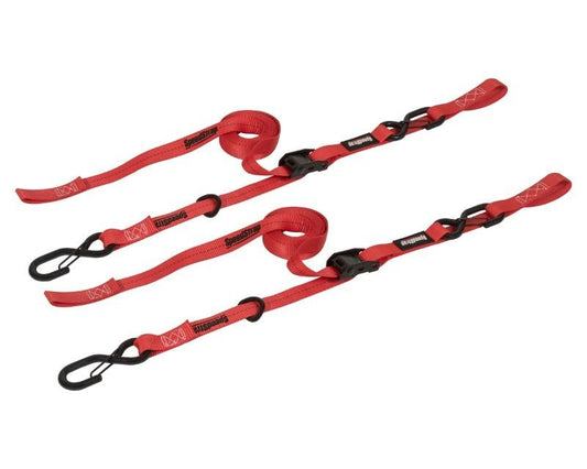 SpeedStrap 1In x 10Ft Cam-Lock Tie Down with Snap S-Hooks Soft-Tie (2 Pack) - Red 13803-2