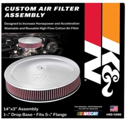 K&N 14in Red Custom Air Cleaner Assembly - 5.125in ID x 14in OD x 2.75in H x 1.25in Drop Base 60-1280