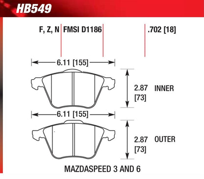 Hawk Performance HPS Brake Pads HB549F.702