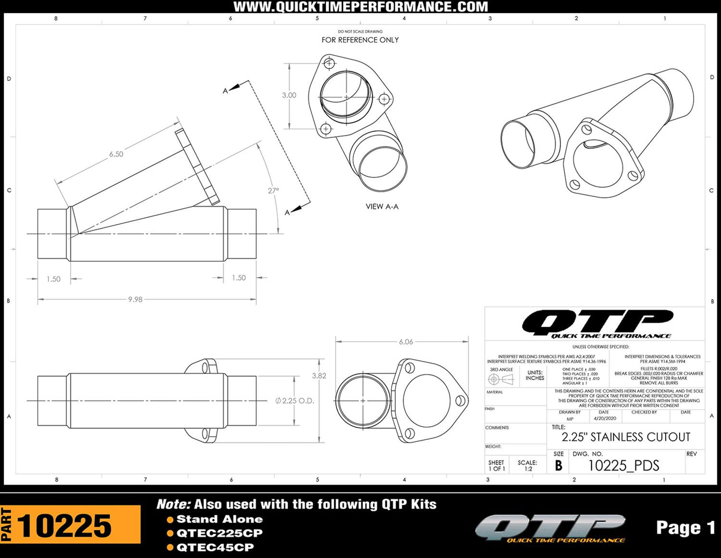 Quick Time Performance Exhaust Cutouts 10225