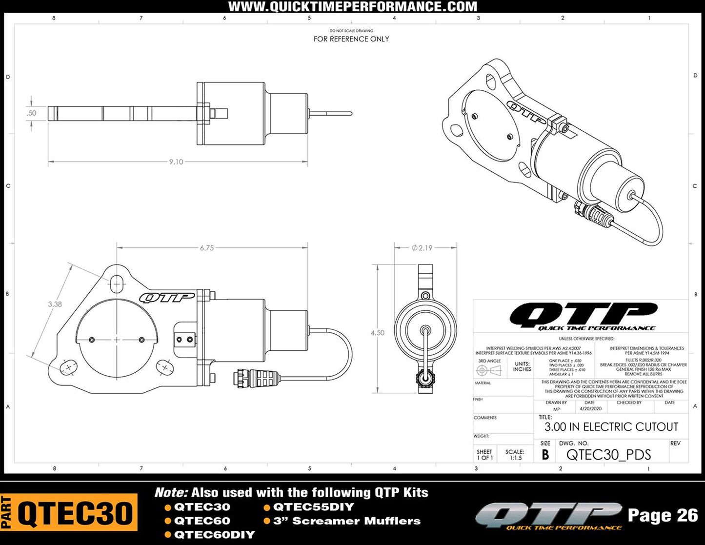 Quick Time Performance Electric Exhaust Cutouts QTEC30