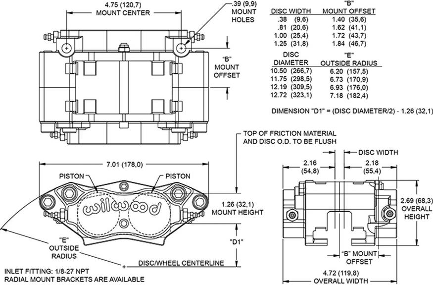 Wilwood Billet Narrow Dynalite Radial Mount Calipers 120-15565-SI