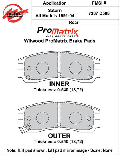 Wilwood ProMatrix Brake Pads 150-D0508K