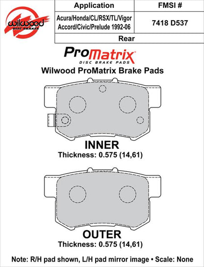 Wilwood ProMatrix Brake Pads 150-D0537K