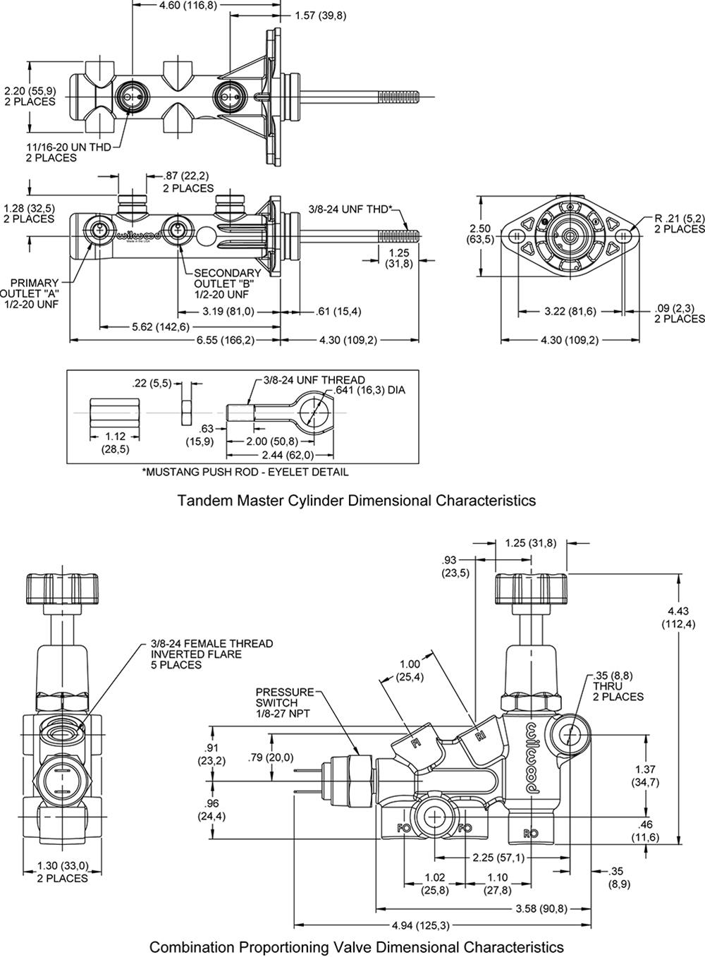 Wilwood Combination Remote Tandem Master Cylinders 261-15492-BK